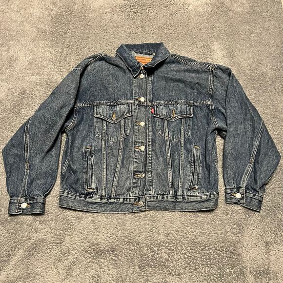 Levi’s Jean Jacket Womens XL Denim Trucker Coat Blue Cropped - Picture 1 of 8